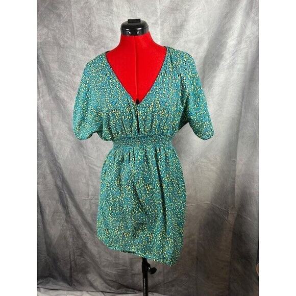 Xhilaration V-Neck Cheetah Leopard Animal Print Swim Cover Up Blue Green Medium - Picture 1 of 6